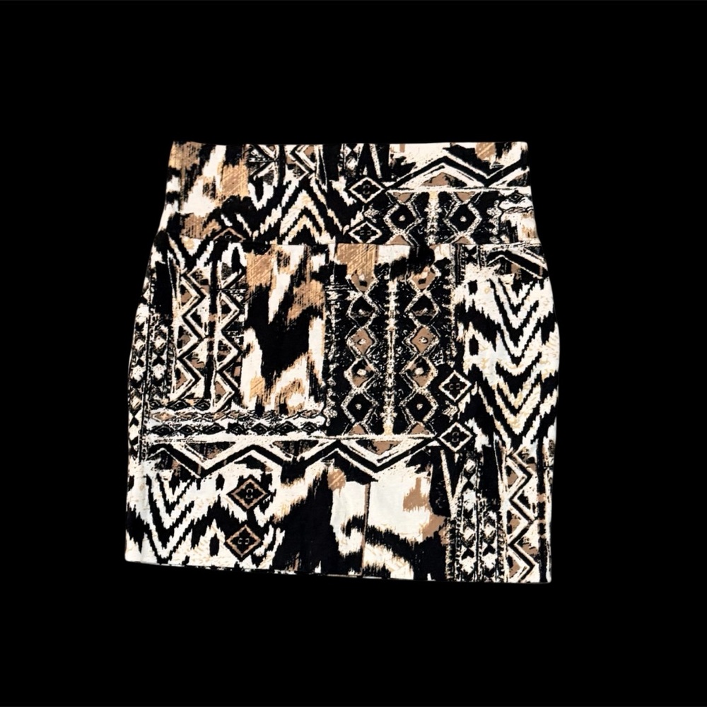 Vintage Gabi Tan, Black, & White Aztec Print Cotton Mini Skirt Sz S